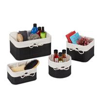 Relaxdays Paniers de Rangement, lot 4, Bambou, intérieur Tissu, corbeilles Salle de Bain, Armoire, 4 Tailles, Noir-Creme