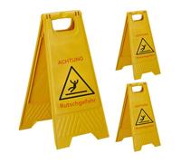 Relaxdays Panneau « Attention : sol glissant », lot de 3, pliable, recto-verso, plastique, jaune
