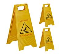 Relaxdays Panneau « Attention : Sol Glissant » Lot de 3 Pliables Recto-Verso Plastique Jaune 59 x 29 x 23 cm