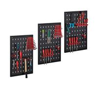 Relaxdays Panneau d’outils en 3 pièces, avec 17 supports, perforé de 60x39 cm Hxl, en métal, noir-rouge