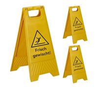 Relaxdays Panneau d'avertissement 'Sol fraîchement nettoyé', Lot de 3, Pliable, Recto-Verso, Plastique, Jaune