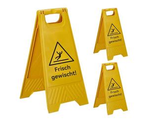 Relaxdays Panneau d'avertissement Sol fraîchement nettoyé Lot de 3 Pliables Recto-Verso Plastique Jaune 59 x 29 x 23 c