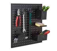 Relaxdays Panneau perforé, système de rangement pour outils, H x L : 45 x 45 cm, en lot de 9 accessoires, couleur noir