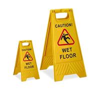 Relaxdays Panneau Sol Glissant, Lot de 2, Anglais, Caution Wet Floor, Texte sur Les Deux côtés, chevalet Attention, Pliant, Jaune