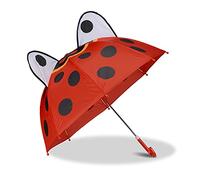 Relaxdays Parapluie pour enfants motif coccinelle effet 3D fille garçon forme cloche, rouge