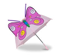 Relaxdays Parapluie pour enfants motif papillon effet 3D fille garçon forme cloche, rose