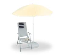Relaxdays Parasol, Ø 180 cm, hauteur réglable, inclinable, rond, polyester, acier, jardin, balcon, plage, jaune clair