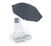 Relaxdays Parasol, Ø 180 cm, hauteur réglable, inclinable, rond, polyester, acier, jardin, balcon, terrasse, plage, gris