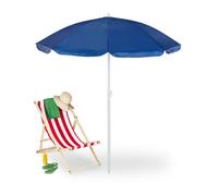 Relaxdays Parasol, diamètre 160 cm, inclinable, Hauteur réglable, Protection UV, Sac de Transport, Plage & Balcon, Bleu