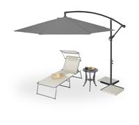 Relaxdays Parasol de jardin déporté, manivelle, ∅ 300 cm, housse de protection, inclinable, stable, XXL, socle, gris