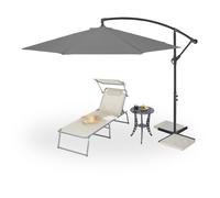 relaxdays Parasol de jardin déporté, manivelle, ∅ 300 cm, housse de protection, inclinable, stable, XXL, socle, gris