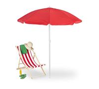Relaxdays Parasol, diamètre 160 cm, inclinable, Hauteur réglable, Protection UV, Sac de Transport, Plage & Balcon, Rouge