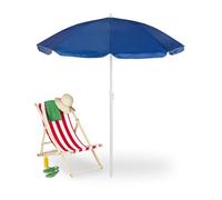 Relaxdays Parasol, diamètre 160 cm, inclinable, Hauteur réglable, Protection UV, Sac de Transport, Plage & Balcon, Bleu