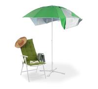 Relaxdays Parasol et abri de Plage, avec Piquet, Sac de Transport Inclus, Protection UV50, HxD: 210x175 cm, 2 en 1, Vert