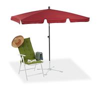 Relaxdays Parasol rectangulaire, 200x120 cm Parasol de plage, hauteur réglable, Parasol de jardin, inclinable, bordeaux