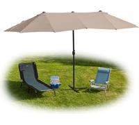 Relaxdays Parasol Double de Jardin, 460 x 270 cm, Grand Parasol avec manivelle, Jardin, terrasse, UV 30+, Ovale, Beige