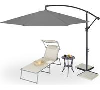 relaxdays Parasol rond, gris inclinable Ø 300,0 cm