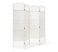 Relaxdays Paravent 4 panneaux bambou pliable protège de la lumière séparateur pièce pliant cloison mur HLP 179 x 180 x 2 cm, blanc