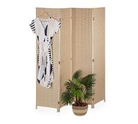 Relaxdays Paravent à 4 Volets, Brise-Vue Pliable, Plastique et Bois, H x L : 170 x 160 cm, pour intérieur, Marron Clair
