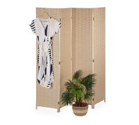 Relaxdays Paravent à 4 volets, brise-vue pliable, plastique et bois, H x L : 170 x 160 cm, pour intérieur, marron clair