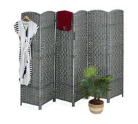 Relaxdays Paravent à 6 Volets, séparateur de pièces Pliable, Bois, Corde Papier, HL : 170 x 241 cm, pour intérieur, Gris