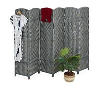 Relaxdays Paravent à 6 Volets, séparateur de pièces Pliable, Bois, Corde Papier, HL : 170 x 241 cm, pour intérieur, Gris