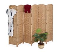 Relaxdays Paravent à 6 volets, séparateur de pièces pliable, bois, corde papier, HL 170 x 241 cm, pour intérieur, nature