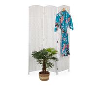 Relaxdays Paravent, Bois et Corde de Papier, Brise-Vue Pliable, 3 Volets, H x L : 170 x 120 cm, pour intérieur, Blanc