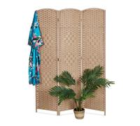 Relaxdays Paravent en 3 éléments, 170x120 cm, Salon, Chambres, décoratif, Design tressé, Bois, Papier, Couleur Nature