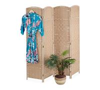 Relaxdays Paravent intérieur 4 Parties, séparateur Pliable en Bois & Corde Papier, 170x160 cm, várias Couleurs