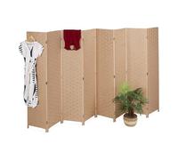Relaxdays Paravent intérieur Pliable 8 Parties en Bois et Corde, 170x320 cm, Couleurs variées