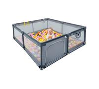 Parc pour bébé Relaxdays, 200 x 200 cm, parc, 50 balles, 2 anneaux, aire de jeu sécurisée, tissu Oxford, gris