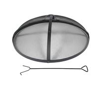 Relaxdays Pare-étincelles pour brasero, Ø 70 cm, tisonnier Inclus, poignée, Grille Ronde en Acier, Noir