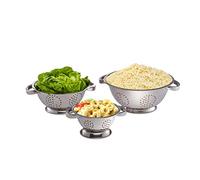Relaxdays Passoire pâtes, lot de 3, égouttoir Ø 15 cm, 20 cm & 25 cm, acier inoxydable, avec poignées, cuisine, argenté