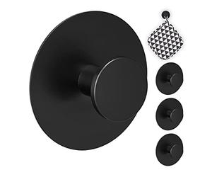 Relaxdays Patère de porte autocollante, set de 4, en acier inoxydable, Ø 5,5 cm, crochet mural sans perçage, noir