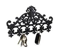 Relaxdays Patère porte-manteau en fonte avec 5 crochets style baroque antique ancien HxlxP: 17 x 35 x 3,5 cm noir
