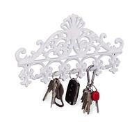 Relaxdays Patère porte-manteau en fonte avec 5 crochets style baroque antique ancien HxlxP: 17 x 35 x 3,5 cm blanc