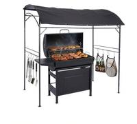 Relaxdays Pavillon barbecue, HxLxP 220 x 220 x 150 cm, 8 crochets, métal, polyester, abri barbecue jardin, anthracite