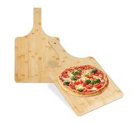 Relaxdays Pelle à Pizza en Bambou, Lot de 2, 50x30 cm, carrée, spatule, Bords arrondis, poignée, Planche, Nature