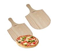 Relaxdays Pelle à Pizza en Bois, Lot de 2, poignée Pratique, pour Le Pain, la Pizza et Tarte flambée, LxP : 30,5x54 cm, Nature