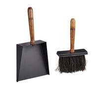 Relaxdays Accessoires de Nettoyage pour cheminée, Pelle & balayette, Fer & poignée en Bois, Poils de Jute, Noir - Marron