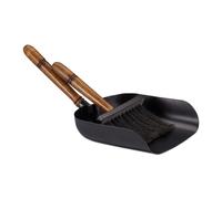 Relaxdays Accessoires de Nettoyage pour cheminée, Pelle & balayette, Fer & poignée en Bois, Poils de Jute, Noir - Marron