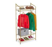 Relaxdays Penderie métal doré 161 x 78 x 36 cm – 3 étagères et tringle à vêtements
