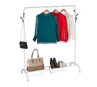Relaxdays Penderie en métal, Support Chaussures, Crochets latéraux, Portant vêtements, HLP : 145 x 132 x 44 cm, Blanc