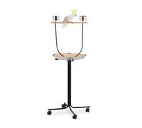Relaxdays Perchoir perroquet, XL, barre, 2 mangeoires, bac récupérateur, à roulettes, métal, accessoire oiseaux, noir