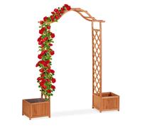 Relaxdays Jardinière pergola, Bac fleurs, Treillis plante grimpante bois 2 bacs à fleurs, 209 x 181 x 60 cm, orange