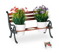 Relaxdays Banc, Fonte et Bois, Support de Plantes pour Pots à Fleurs, différentes Dimensions, Brun/Gris-Vert, Marron, 3 Halter