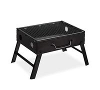 Relaxdays Petit barbecue de camping, 4 personnes barbecue voyage, grill acier pliable HxlxP: 23 x 42,5 x 26,5 cm, noir