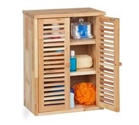 Relaxdays Placard Mural Noyer, HxLxP : 46,5x35x21 cm, Portes lamelles 3 étagères, Armoire Salle de Bain, Cuisine, Nature