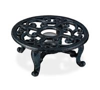 Relaxdays Chauffe-théière en Fonte, pour cafetières et théières, 1 Bougie, Design Antique, réchaud Rustique, Gris